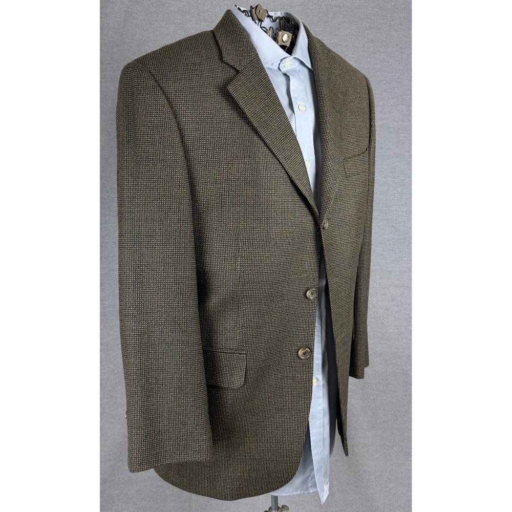 Jack Victor Montreal Mens 40S Wool Blazer Sport Coat Olive Brown Micro Check 40S